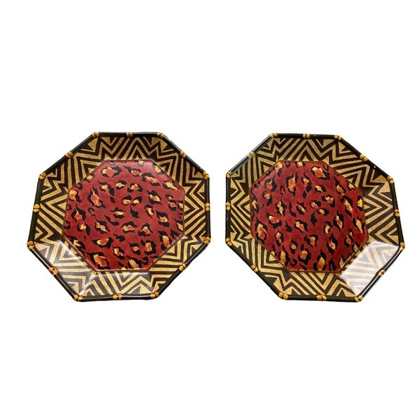 Decorative Leopard Print Plates Octagon Jungle Safari Wall Art Retro Set of 2 - Picture 3 of 5